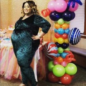 Velour green plus size/maternity jumpsuit